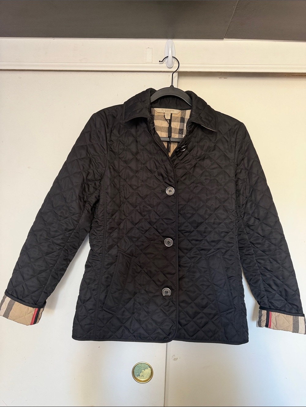 Burberry Black Quilted Women's Jacket with Check Trim